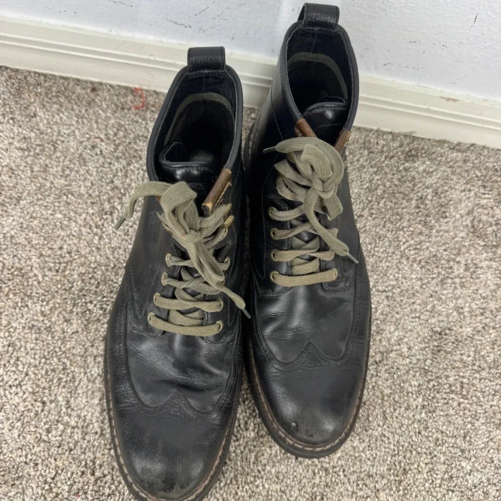 Timberland Earthkeepers Britton Hill Black Leather Wingtip Boots Mens 7.5 Urban